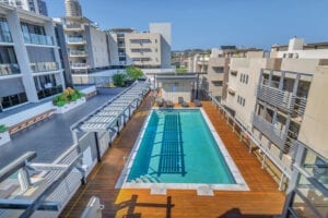 aerial image of swimming pool. Taken by Elanora Realty for property marketing purposes.